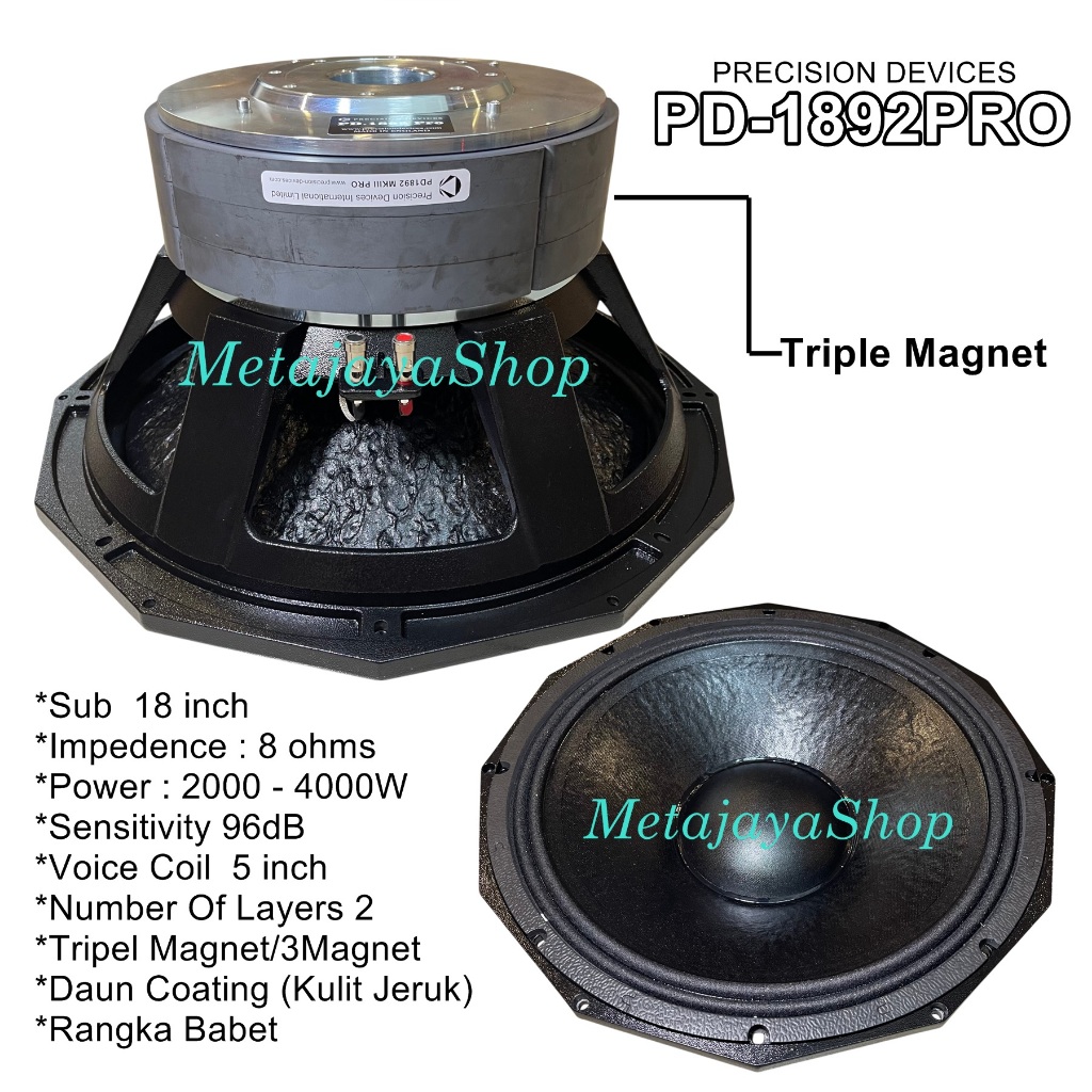 Speaker Komponen PD-1892Pro 18" Triple Magnet Coating Luar Dalam Voice Coil 5"