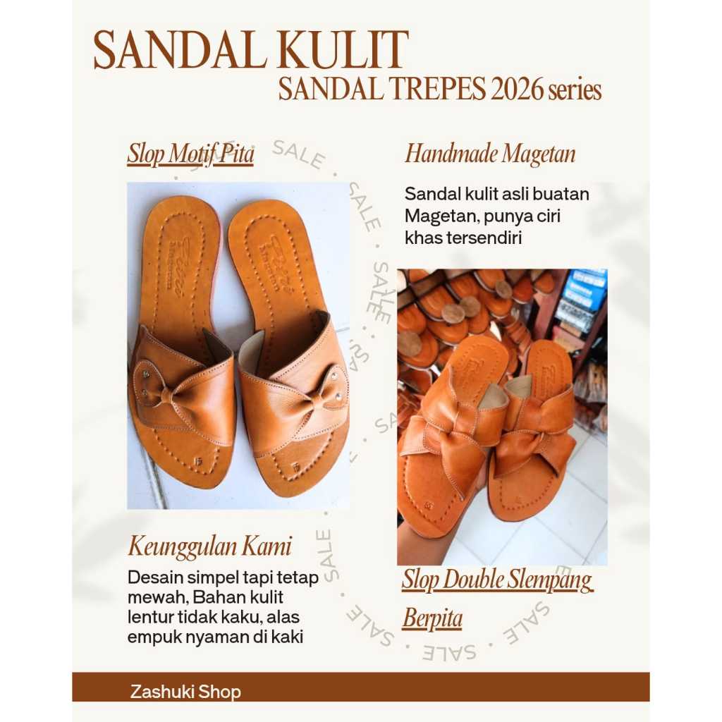 (ZG-T1) Sandal Slop Wanita, Sandal Taslir Kulit Nabati, Sandal Wanita, Sandal Kulit Wanita, Handmade