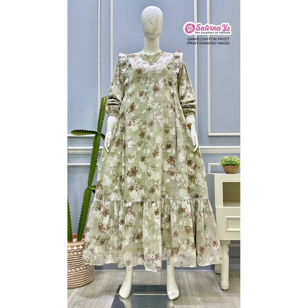 GAMIS  SALVINA YS SIFFON MOTIF PAYET DIAMOND Bunga Hitam