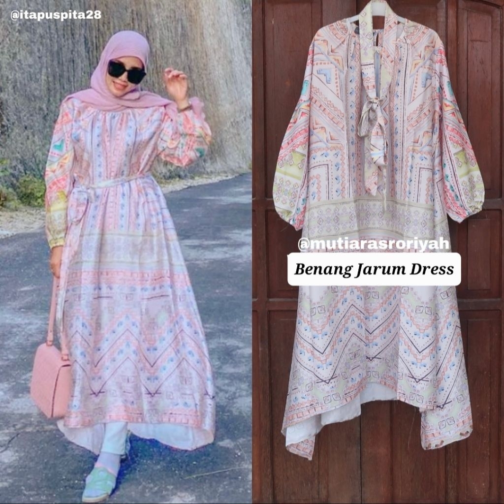 READY STOCK Gala Dress With Belt Long Tunic S M L XL Benang Jarum Raya Buttonscarves Benangjarum