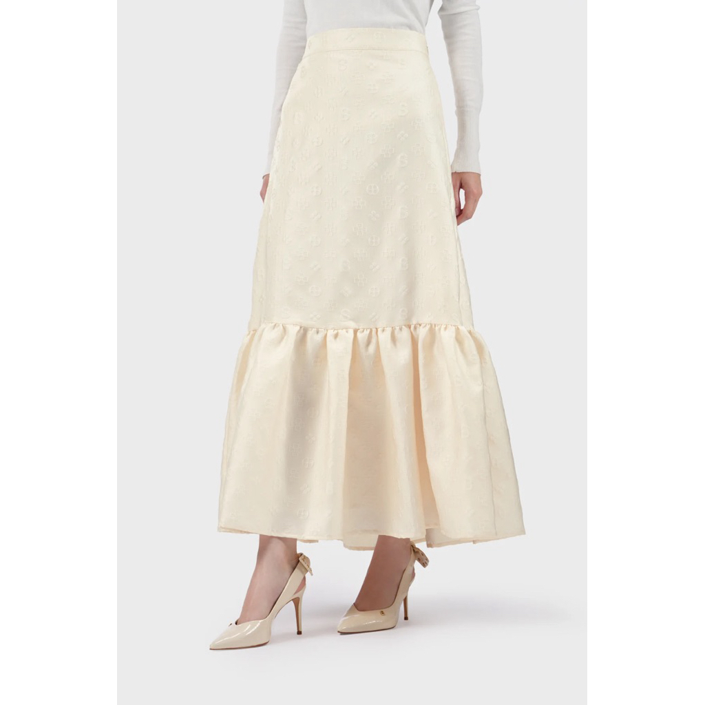 ButtonScarves - Cassey Monogram Ruffle Skirt - Ivory - XL  { NEW }