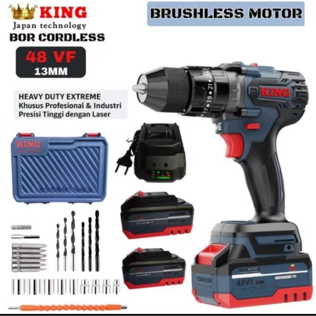 Bor Baterai K48VF / 13 mm King bor besi kayu beton