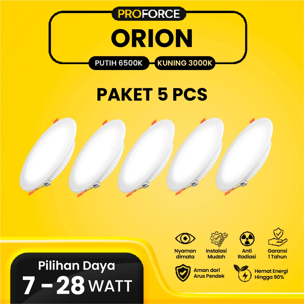 Paket 5 Pcs Proforce Lampu Downlight Panel Plafon LED Warna Cahaya Putih dan Kuning Orion Garansi Re