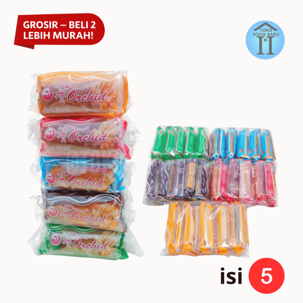TSB II Roti Manis Orchid Aneka Rasa Isi 5 Varian (Kacang Hijau, Stroberi, Cokelat, Susu, Nanas) – Ro
