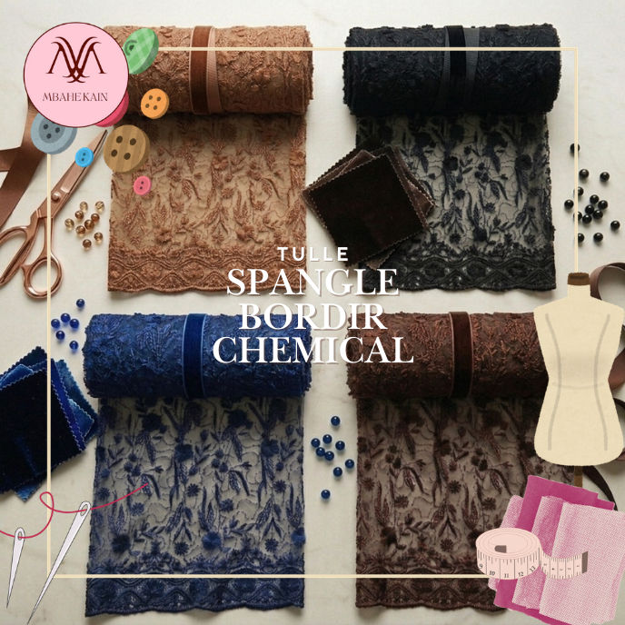 TERMURAH‼️Tulle Payet Spangle Bordir Chemical PREMIUM Meteran Eceran Murah Harga ½ Meter (COCOK UNTU