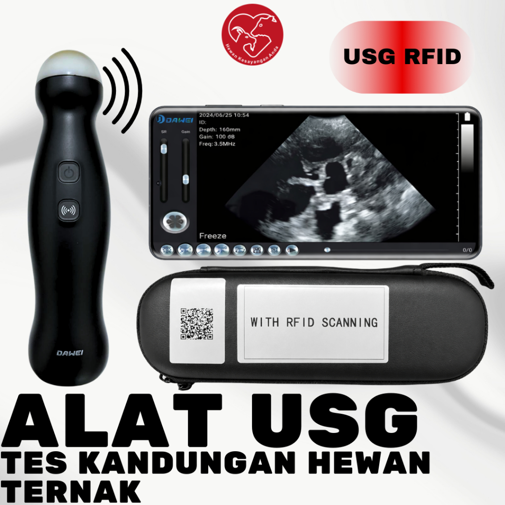 DAWEI Alat USG RFID Ternak Ultrasound Uji Pemindai Kehamilan Domba Kambing Babi PET Tes Kandungan He
