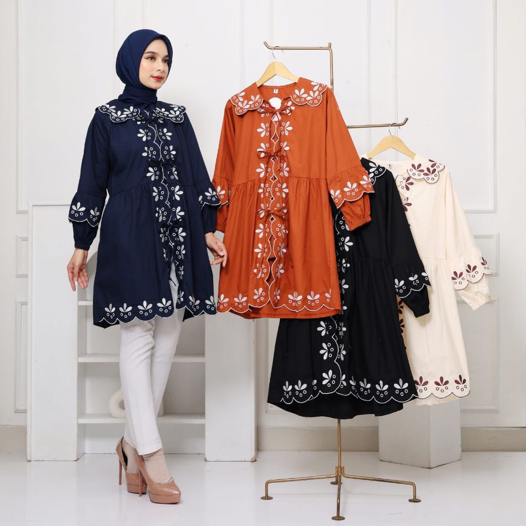 Tunik Atasan Ceruty Premium Motif Bunga Plisket