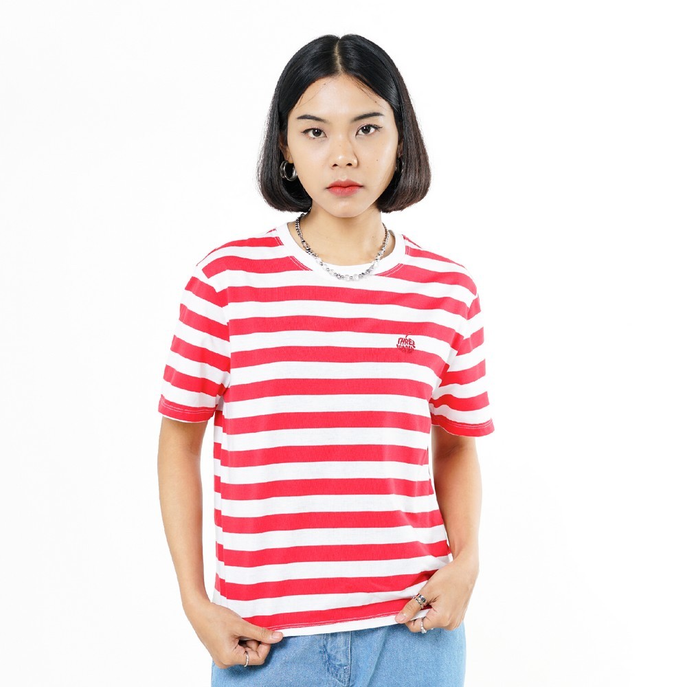 3Second Kaos Garis Wanita Lengan Pendek Boxy Fit Stripe Tee Cyrene C030326