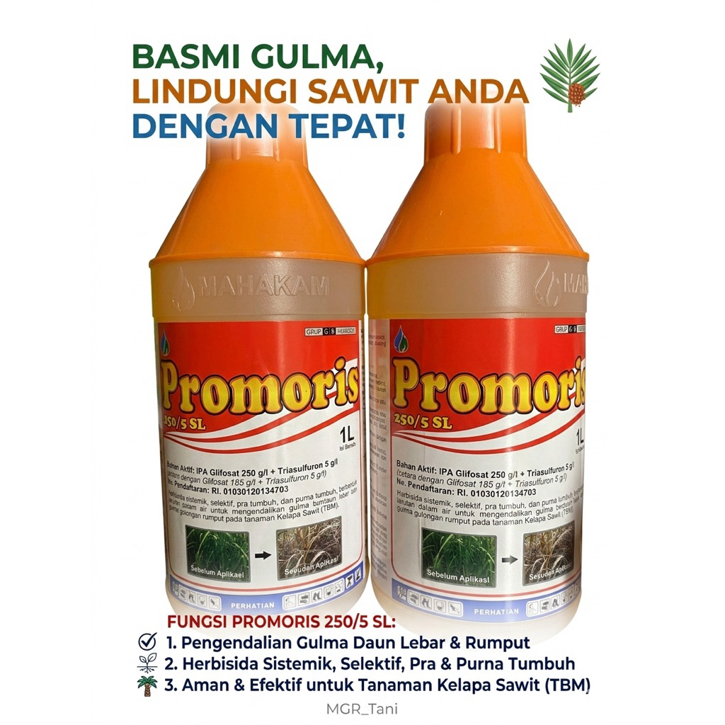 PROMORIS Herbisida 1 Liter | herbisida sistemik selektif pra tumbuh dan purna tumbuh
