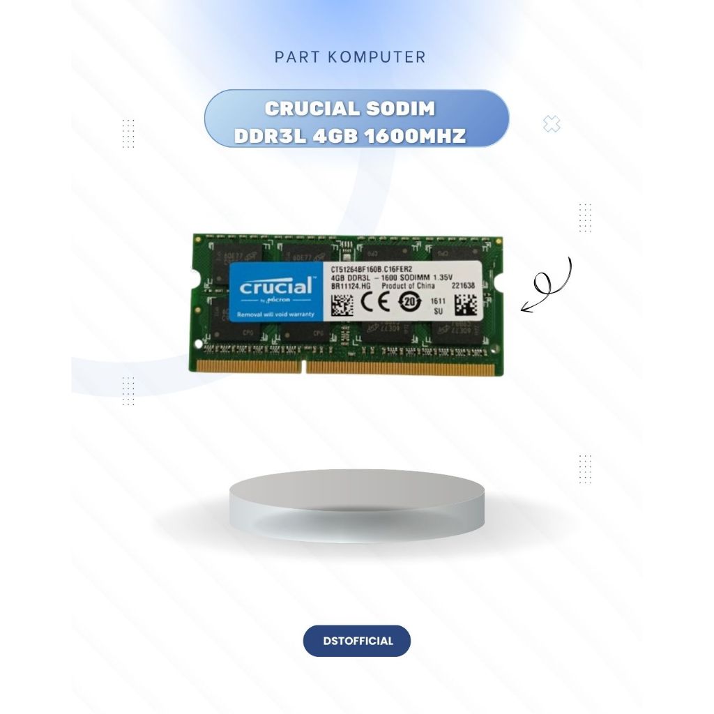 RAM LAPTOP CRUCIAL DDR3L 4GB SODIMM 1600Mhz