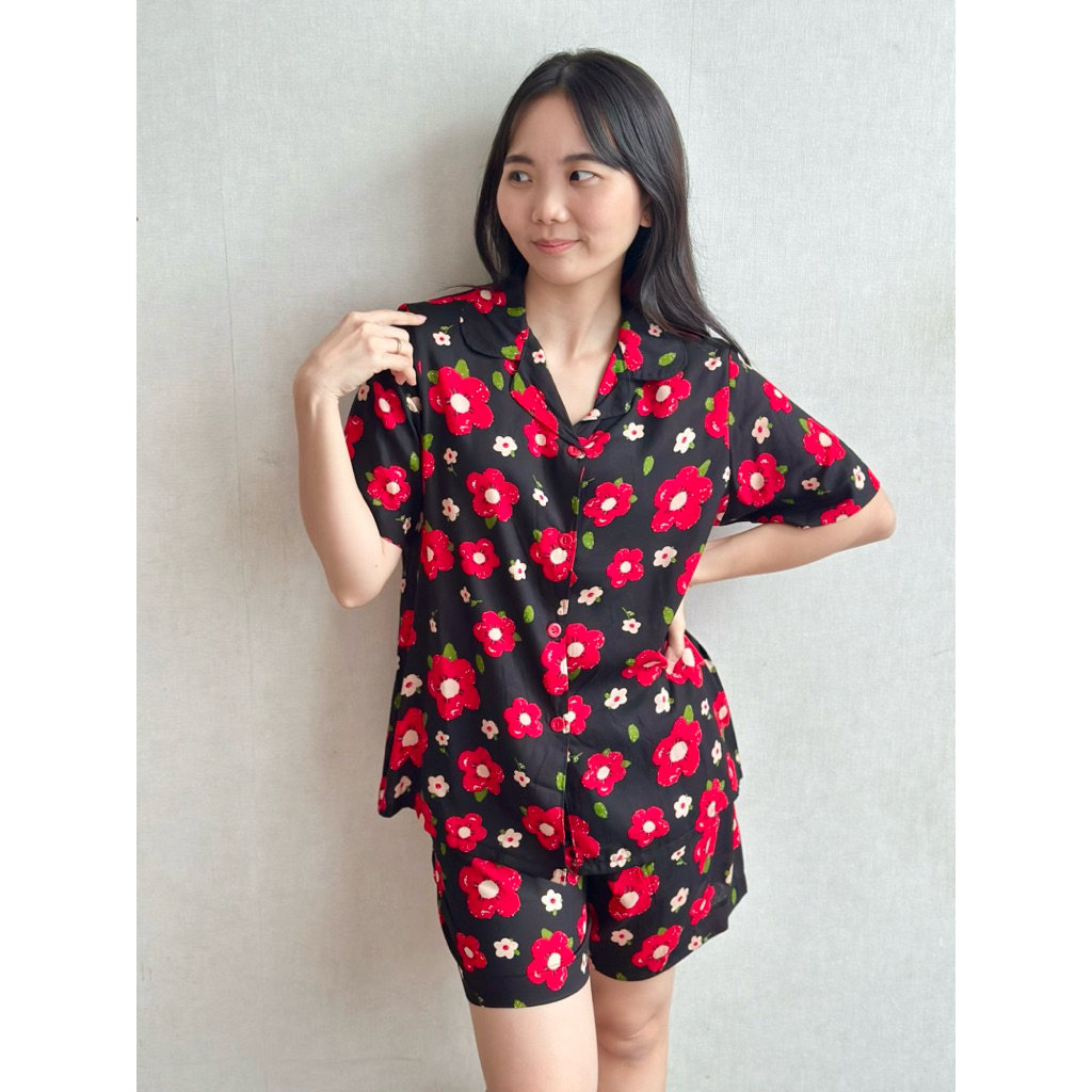 MILLO RUBY Rayon Viscose Set Pajamas Sleepwear Setelan Piyama Baju Tidur Wanita Pria Anak Couple Fam