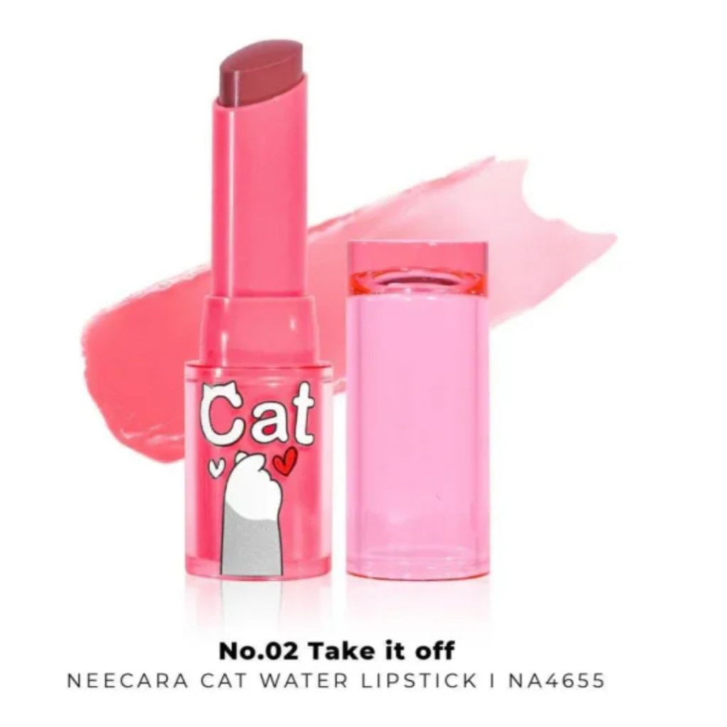 lip balm Nee Cara Cat Water Lipstick varian No.02 Take it off yang diformulasikan untuk melembapkan 