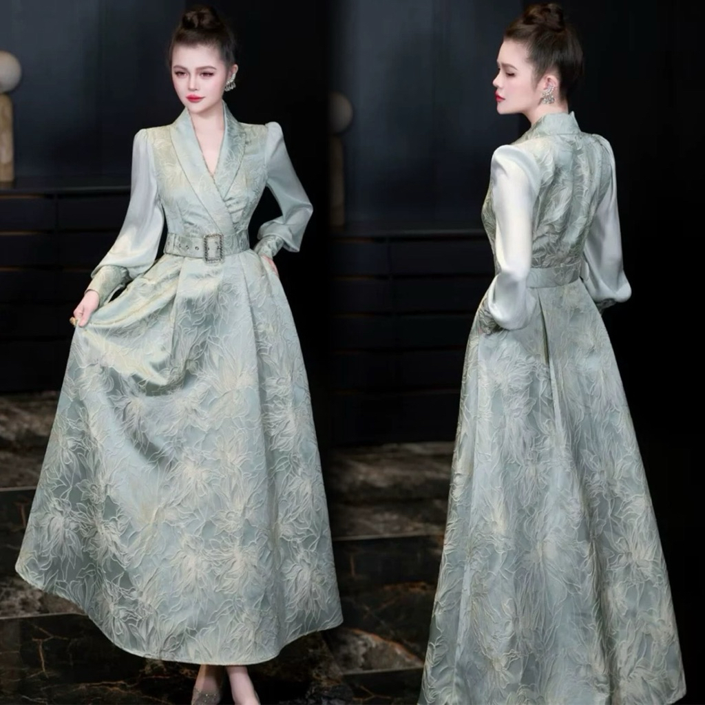 Gaun Dress Gamis Lebaran Hijau Emerald/Green/Cream blue/Navy Blue/Cream Hijau import premium