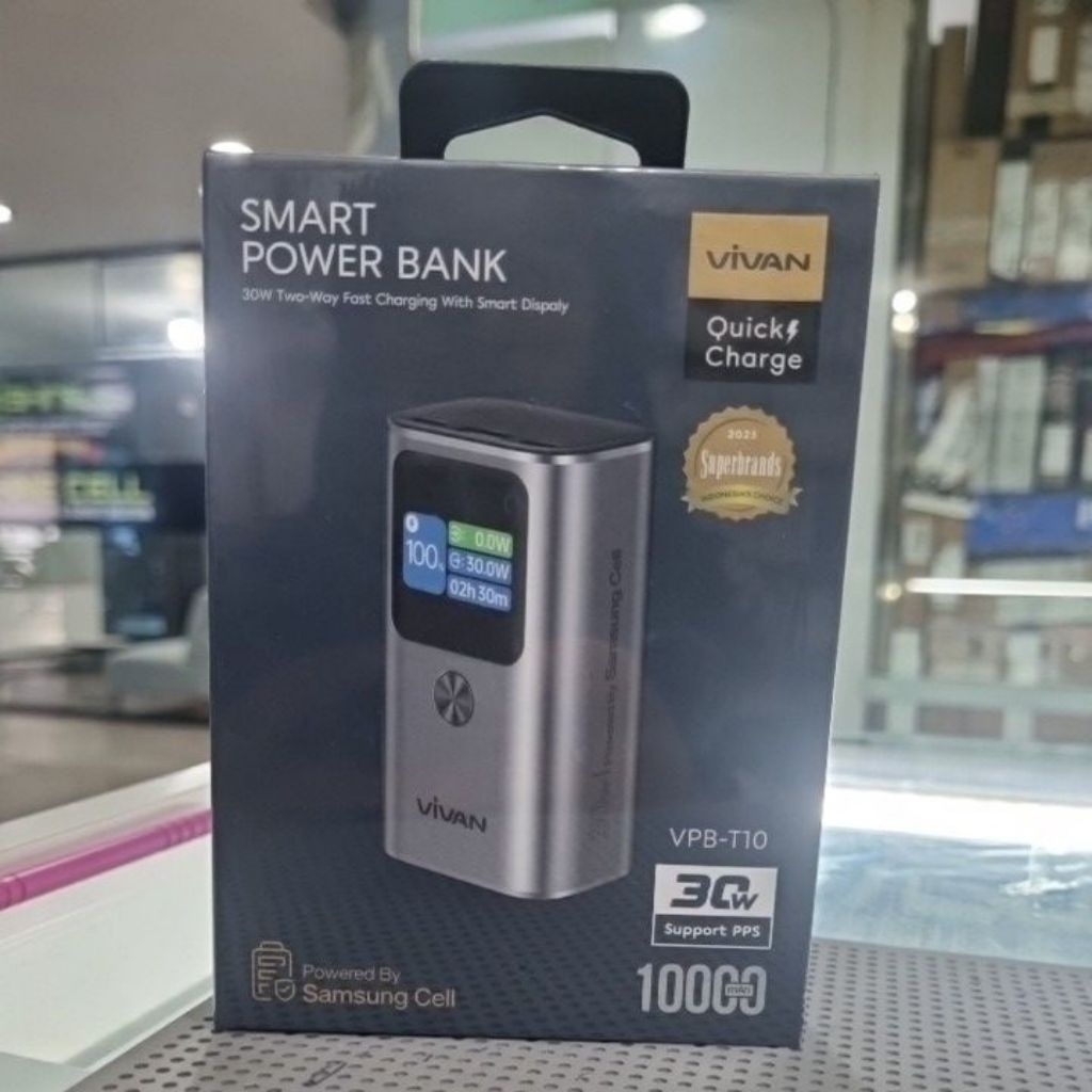 Vivan VPB-T10 Power Bank 10000mAh - Hitam/Putih, Baterai Lithium Polymer dengan Pengisian Cepat dan Wireless Charging