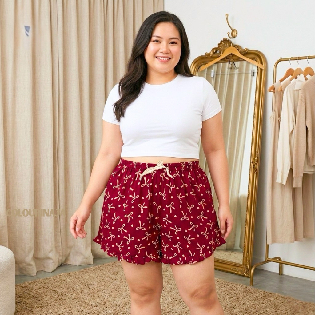 COLOURINAJA Celana Pendek Ruffle Jumbo (XXL) - Celana Pendek Jumbo Wanita - Celana Wanita Terbaru - 