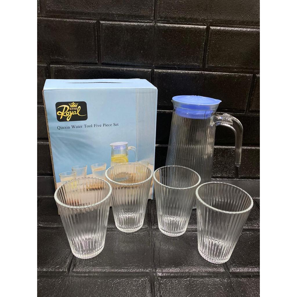 teko set / Drink set kaca 5 buah water jug / teko set gelas kaca