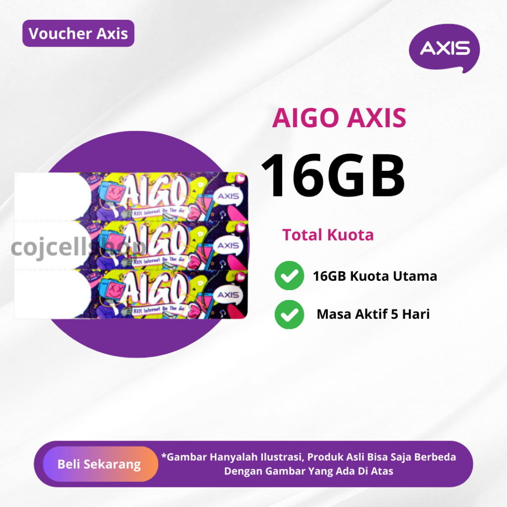 Voucher Kuota AIGO 16GB 5 Hari Full 24 JAM - Voucher Kuota AXIS 16GB Full 24 JAM Masa Aktif 5 Hari -