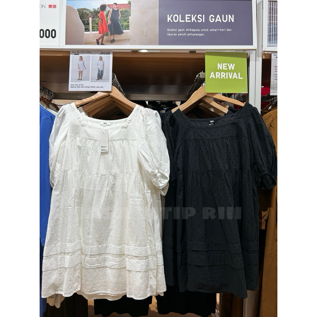 Gaun Mini Katun Dobby Lengan Pendek WOMEN UNIQLO