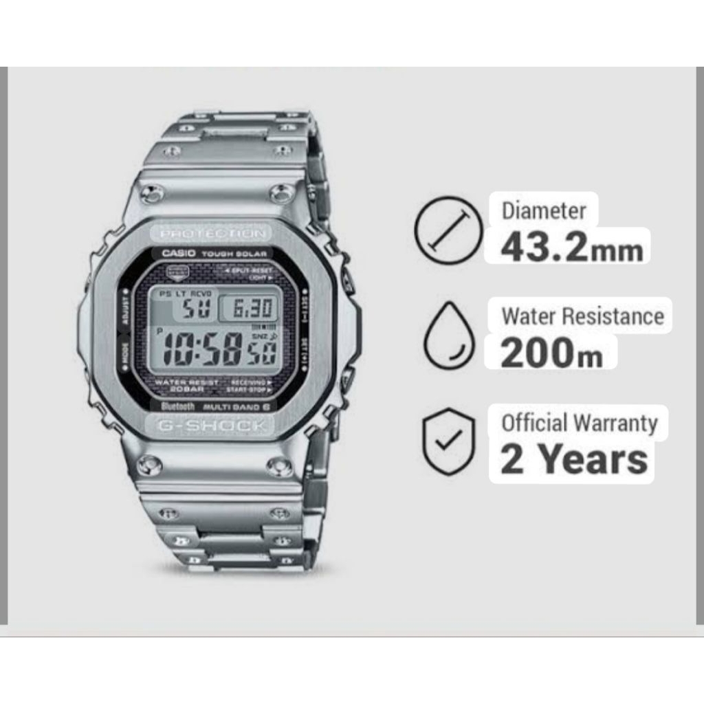 JAM TANGAN PRIA G-SHOCK GMW-B5000D-2ADR RANTAI SILVER DIGITAL ORIGINAL GARANSI RESMI 1TAHUN