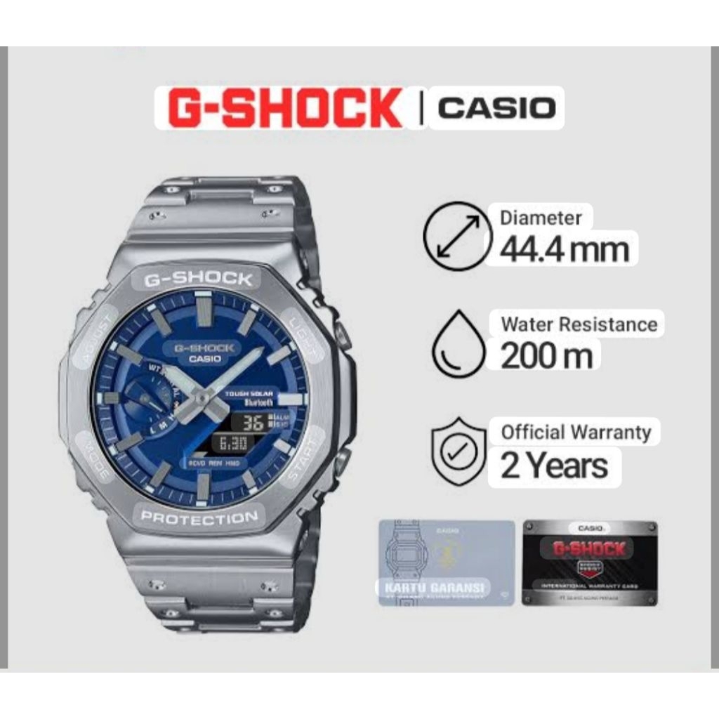 JAM TANGAN PRIA G-SHOCK GM-B2100AD-2ADR RANTAI SILVER BLUE ORIGINAL GARANSI RESMI 2TAHUN