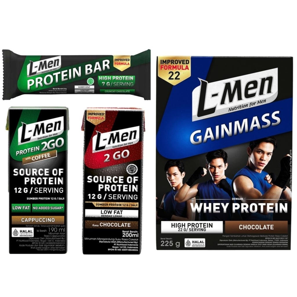 L-Men Gainmass whey protein susu Chocolate L Men Lmen protein bar ready to go baru cappucino