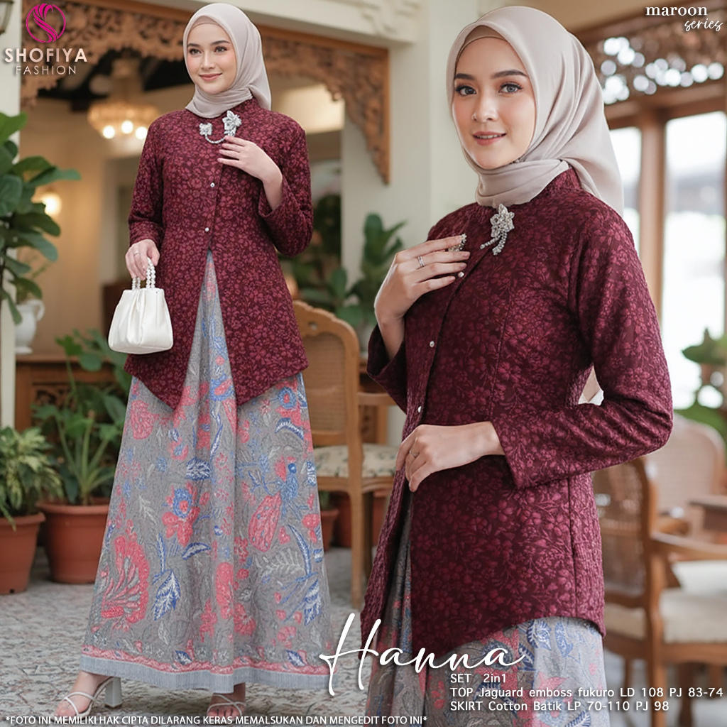 Almahyra Hanna Set Atasan Rok Wanita LD 108 by Shofiya Emboss Katun Batik