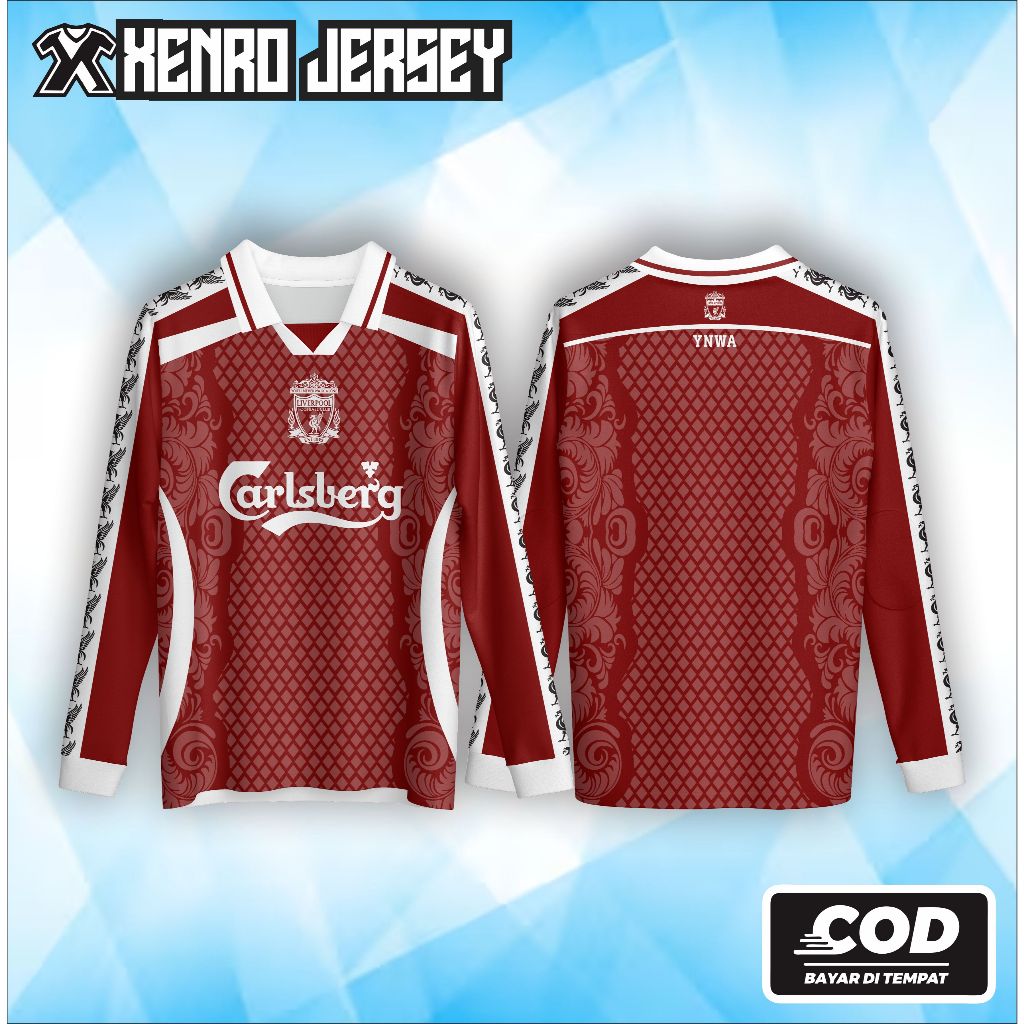 JERSEY FANTASY LIVERPOOL RETRO LENGAN PANJANG, BAHAN DRYFIT PREMIUM BISA REQUEST NAMA, NOMER PUNGGUN