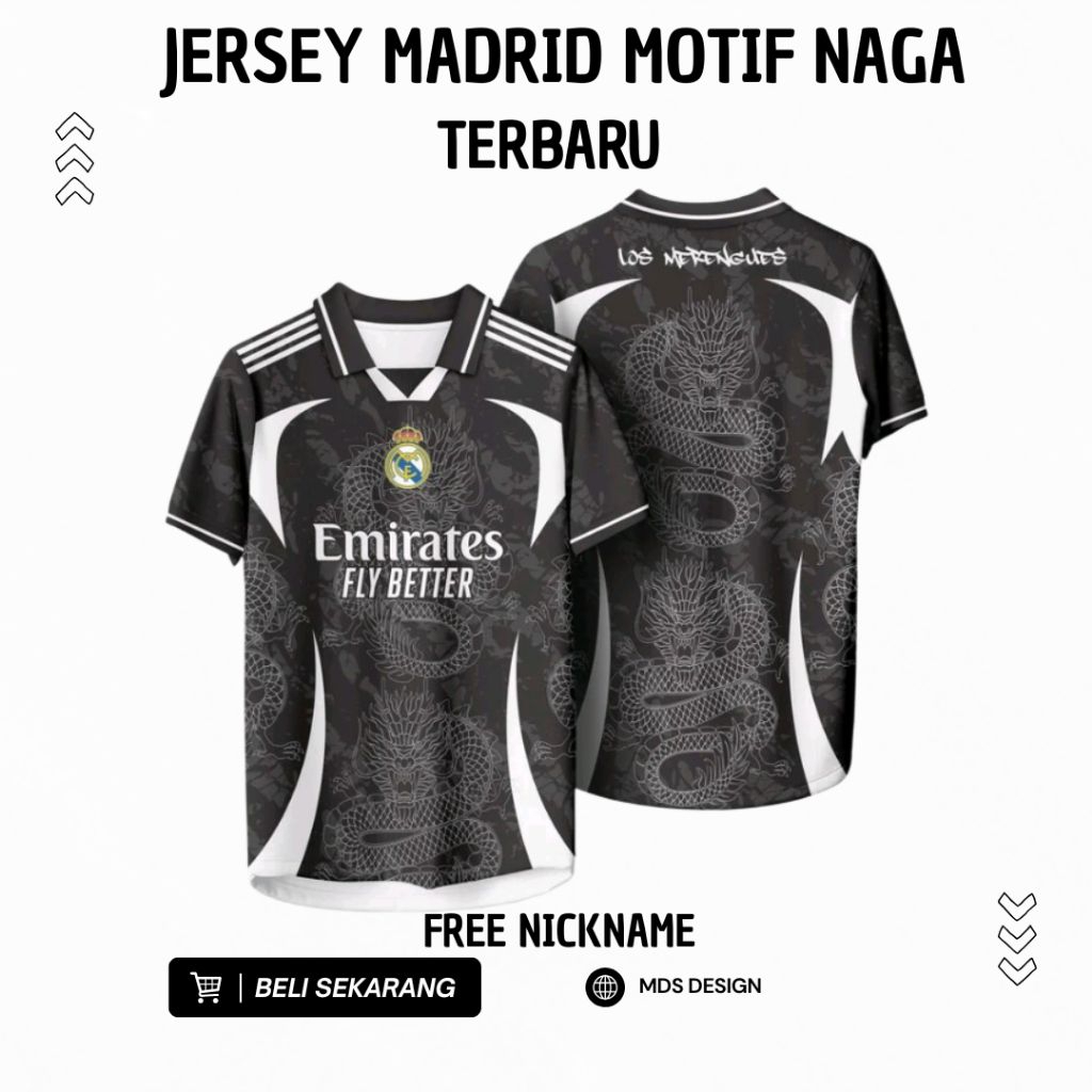 JERSEY REAL MADRID MOTIF NAGA BERKERAH TERBARU FULL PRINTING FREE NICKNAME