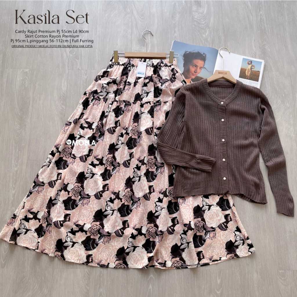 KASILA SET SKIRT + CARDY RAJUT MIX COTTON RAYON PREMIUM ADEM NYAMAN BY MOELA