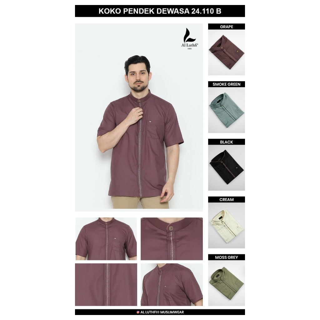 Baju Koko Pria Dewasa Lengan Pendek Bordir Simpel Al Lutfi premium