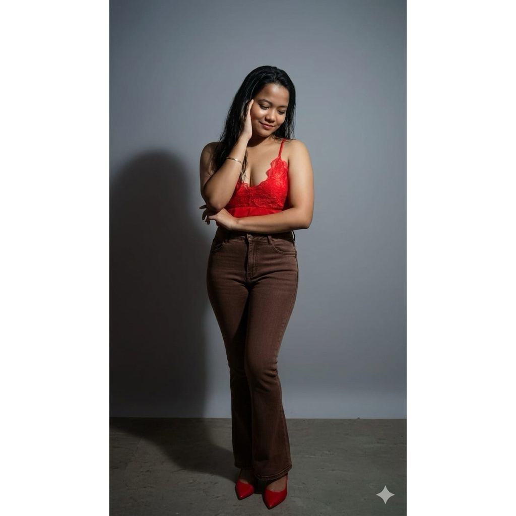 Celana Panjang Jeans Wanita Highwaist Cutbray Stretch warna coco Coklat Premium Denim- Nyaman Dipaka