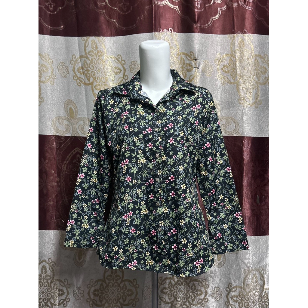 pl baju wanita kemeja full motif bunga kancing mewah / atasan sylish