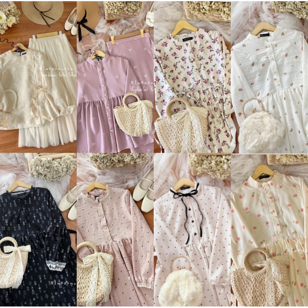 IWEARMYSHA READY STOK iwearmysha MIDI Eiffel polka artic cotton candy challia dress Daisy soft blue 