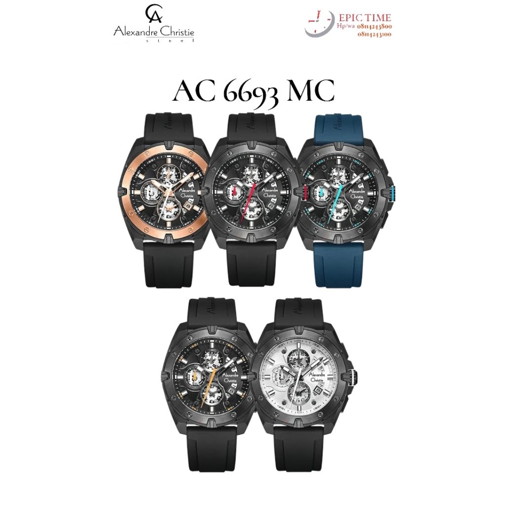 Jam Tangan Pria Alexandre Christie 6693 AC6693 AC 6693 Tali Karet / Rubber