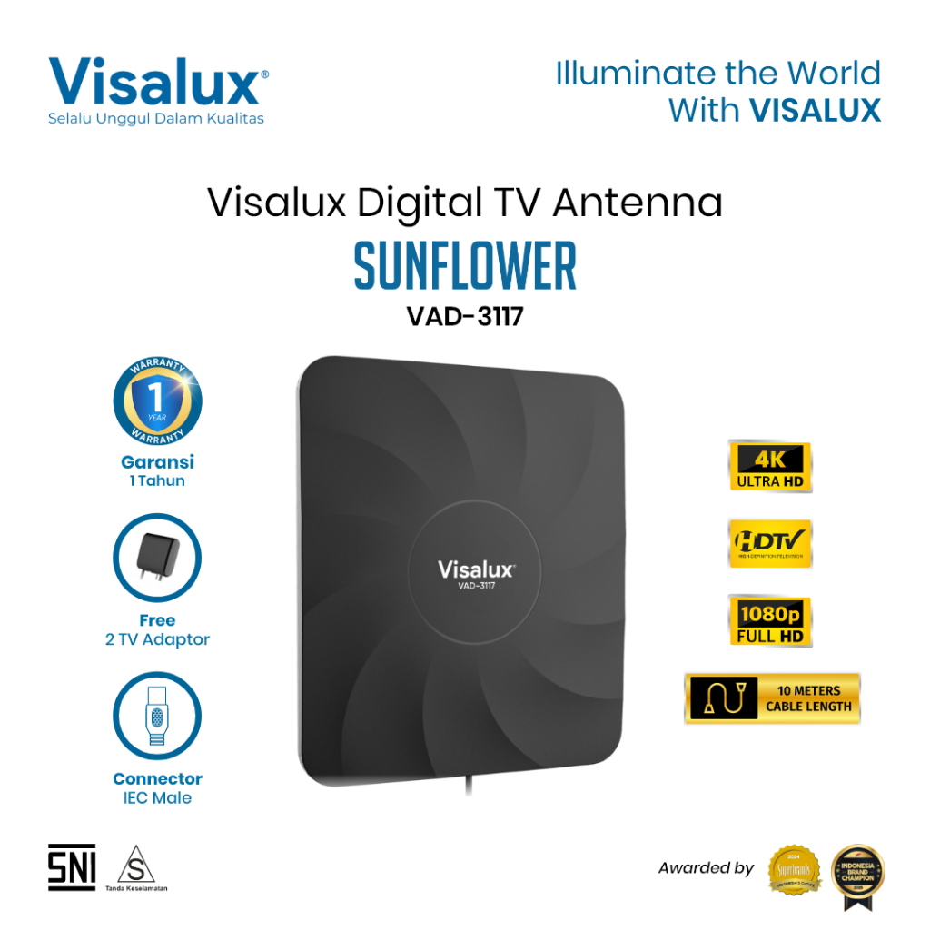 Visalux Sunflower Digital TV Antenna Indoor Outdoor - Antena Digital Luar Dalam Ruangan dengan Kabel
