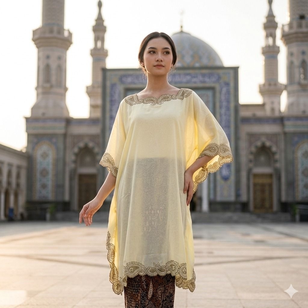 Sircinta Kaftan Tunik Lebaran Kondangan Elegant Bordir Kalong Sisi Elviore Butter Yellow bySC