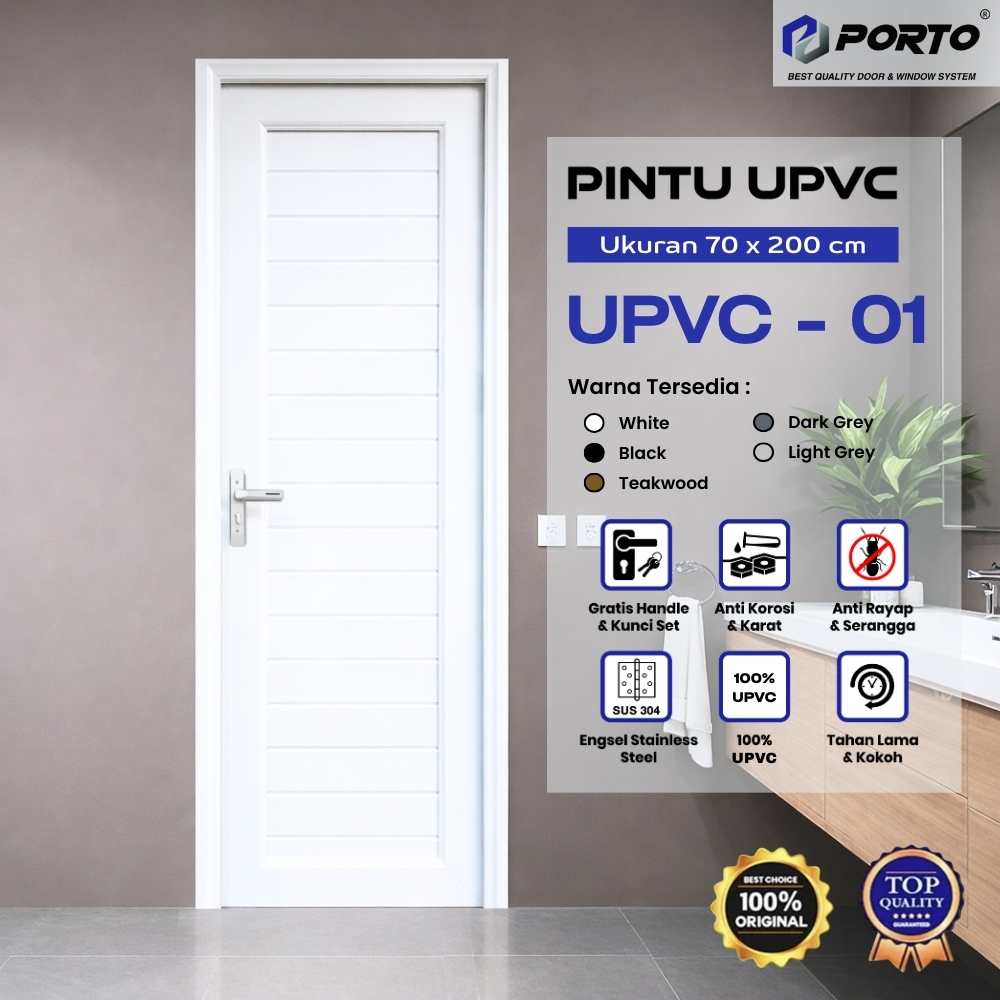 PORTO DOOR UPVC 70 x 200cm Putih / Pintu UPVC / Pintu Kamar Mandi / Pintu Toilet