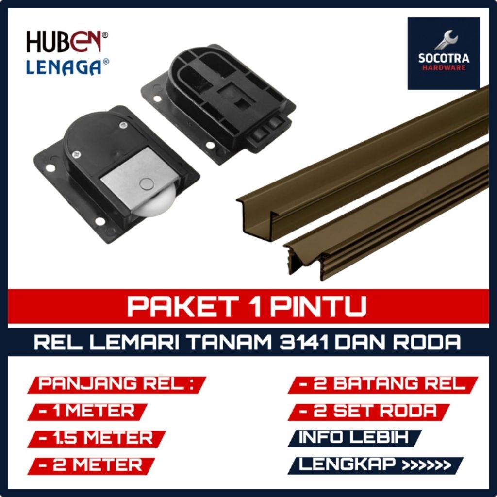 [ 1 Pintu ] Rel Lemari Sliding 1 Pintu 1/1.5/2 Meter Rel LAS - 02 - U M Lengkap Dengan Roda Lemari G