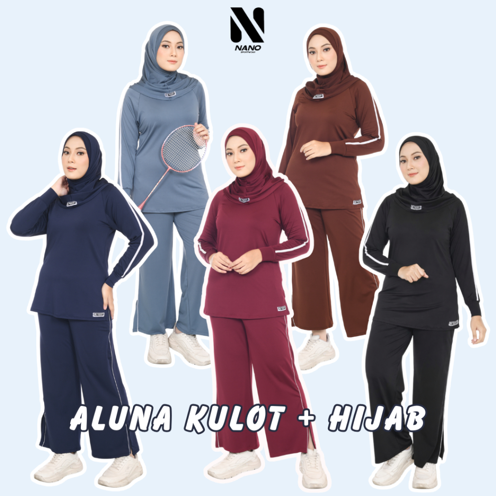 Nano Sportswear Baju Senam Wanita / Aluna Kulot Set + Hijab / Setelan Baju Senam