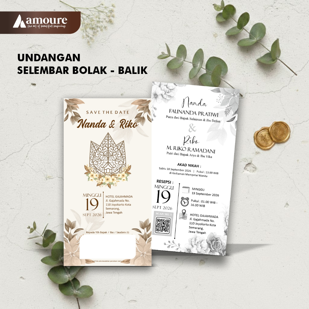 Undangan Pernikahan 1 Lembar Bolak Balik Simple Minimalis / Undangan Pernikahan 1 Lembar Custom