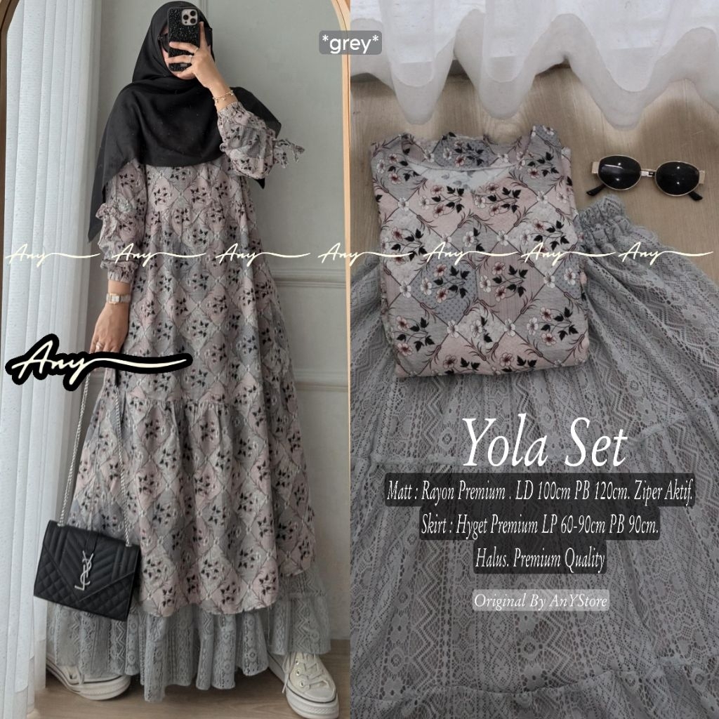 Salina setelan tunik dan rok by A.N.Y long tunic jumbo ld 120 CM rok panjang plisket long tunik flor