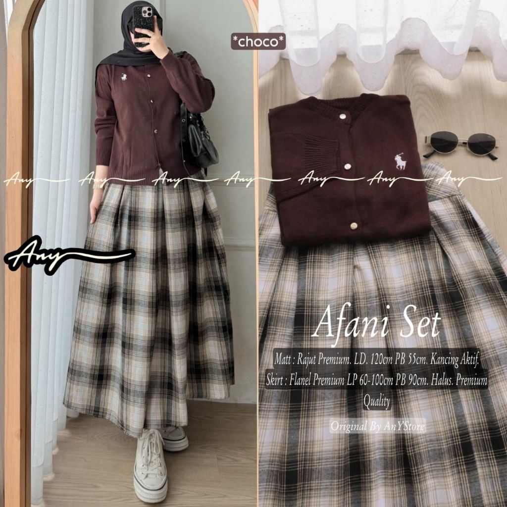 riza afani midi dress one set rok wanita kekinian setelan long tunic jumbo ld 130 ld 120 by A.N.Y ro