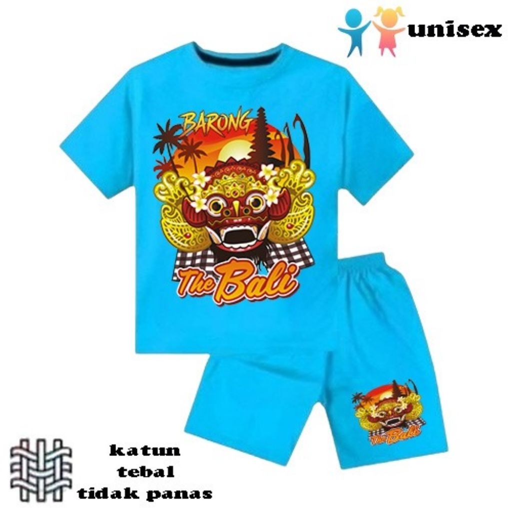 setelan baju anak laki-laki perempuan baju kaos anak laki-laki perempuan motif barong Bali umur 6 bl