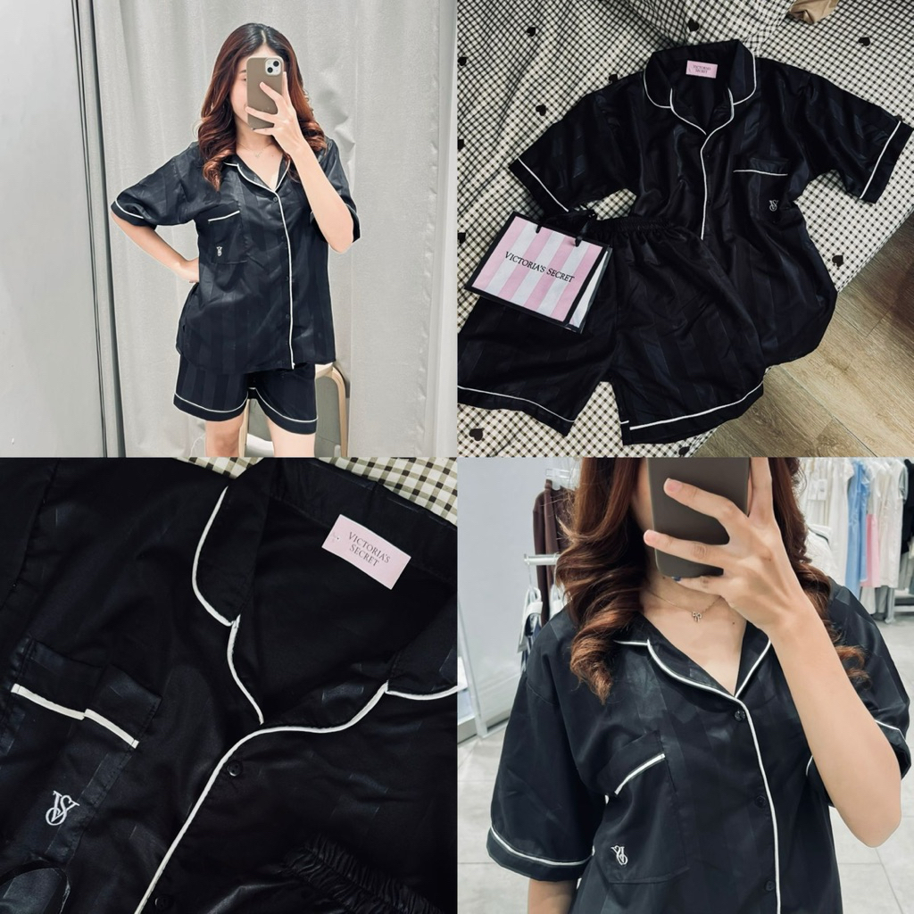 PIYAMA/ PAJAMAS VS HITAM PENDEK BAJU TIDUR WANITA SUPER NYAMAN, PIYAMA BAJU TIDUR WANITA PREMIUM (FR