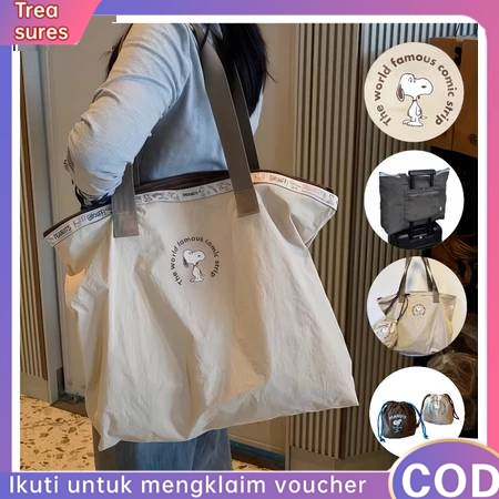 [Ready] Jepang Cute Snoopy Kapasitas Besar Kantor Tas Bagasi Tas Trolley Kasing Kantong Kanvas Lipat