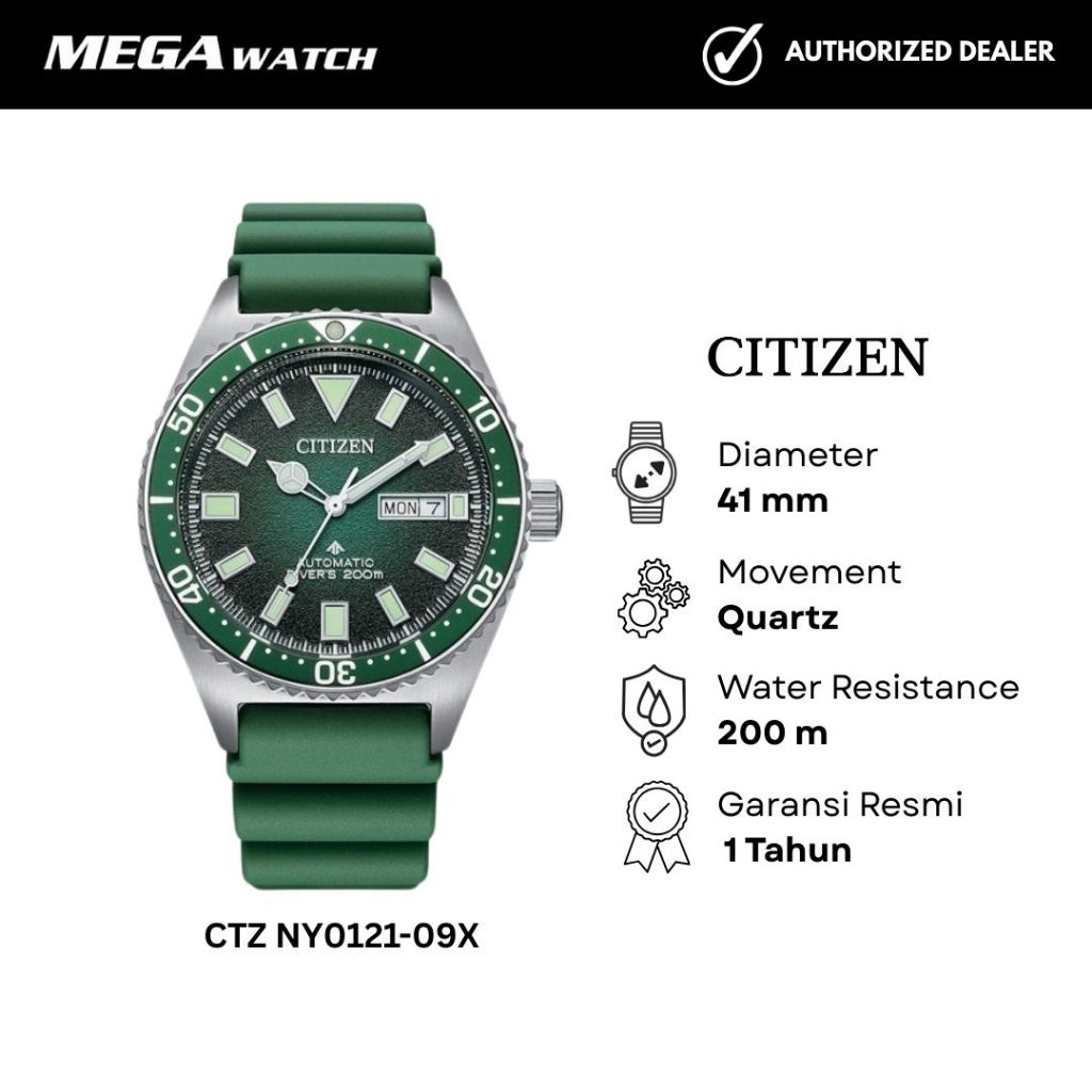 Jam Tangan CITIZEN Pria Original Promaster Marine CTZ NY0121-09X Diver Green