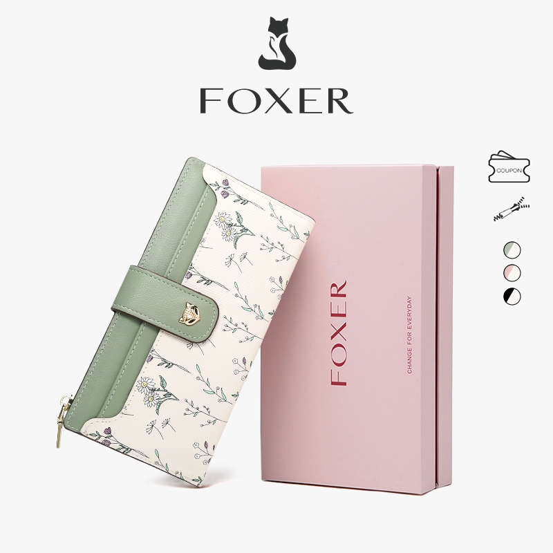 FOXER Dompet Wanita Dompet Zipper Dompet Koin Bunga