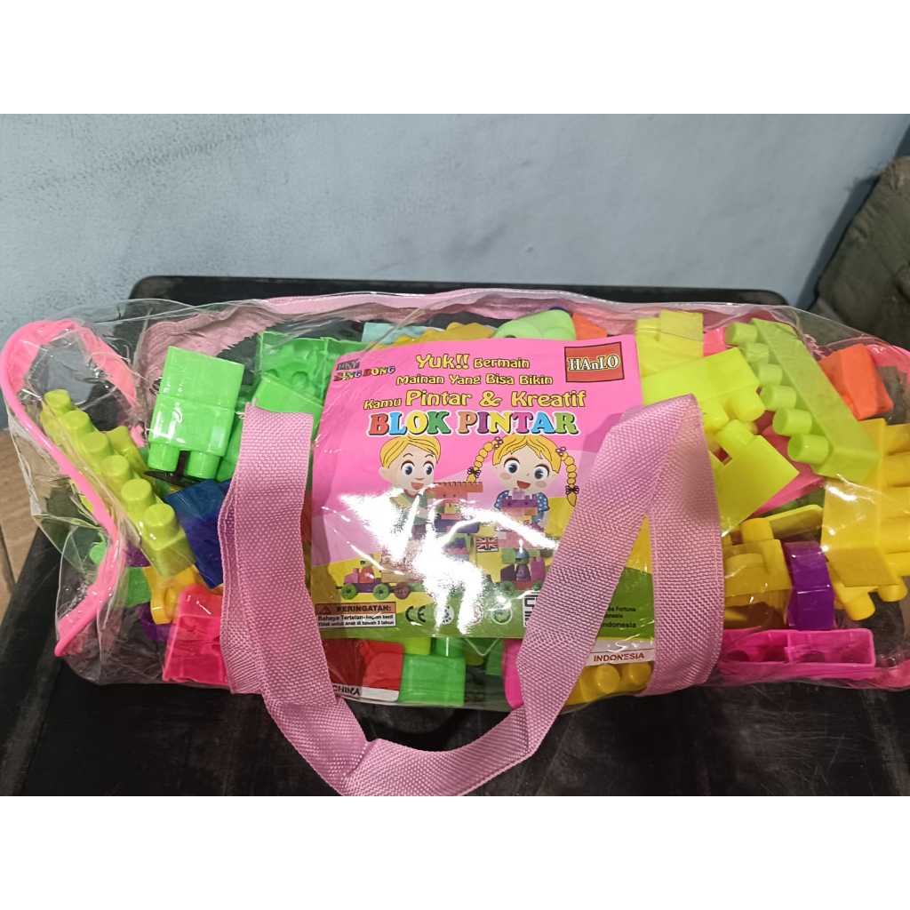 mainan anak edukasi lego block pintar hanlo tas isi 108 pcs