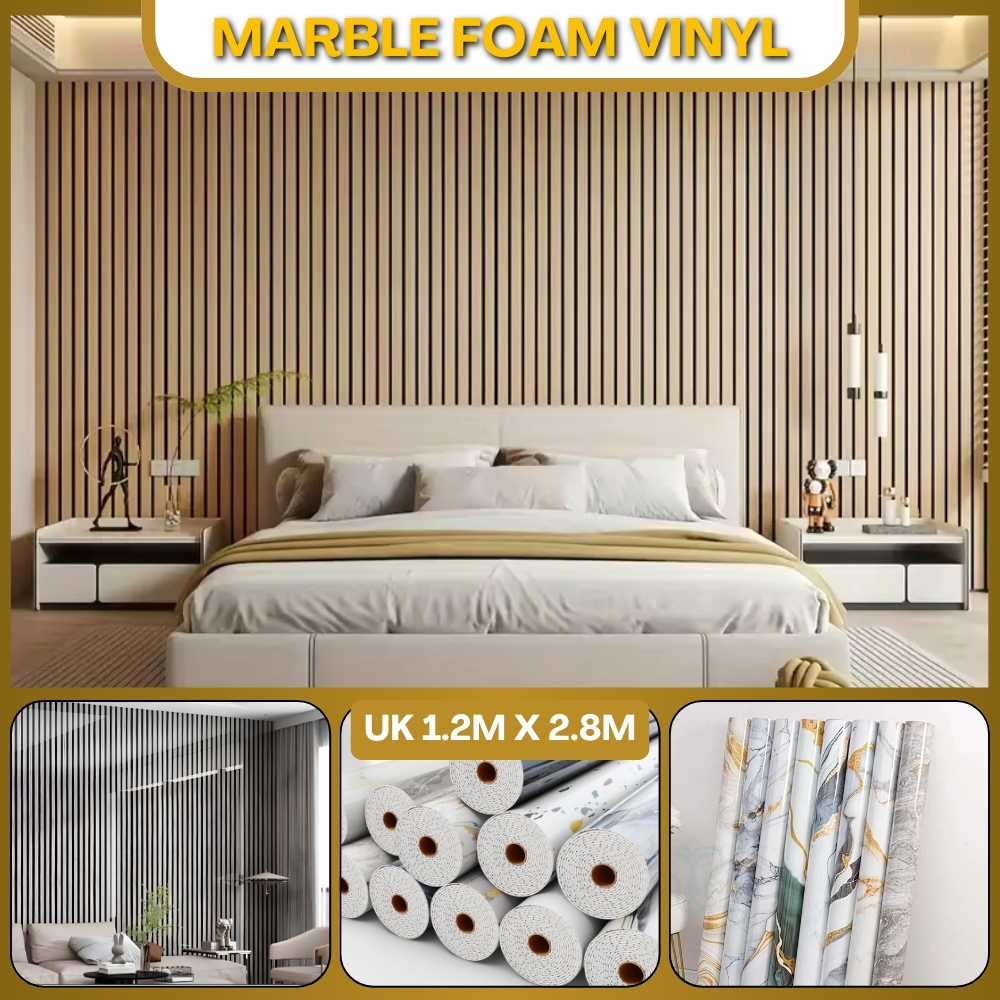 Wallpaper Marble Foam Dinding Ruang Tamu Motif Marmer Panel 3D Glossy Bahan Tebal Wallfoam Premium