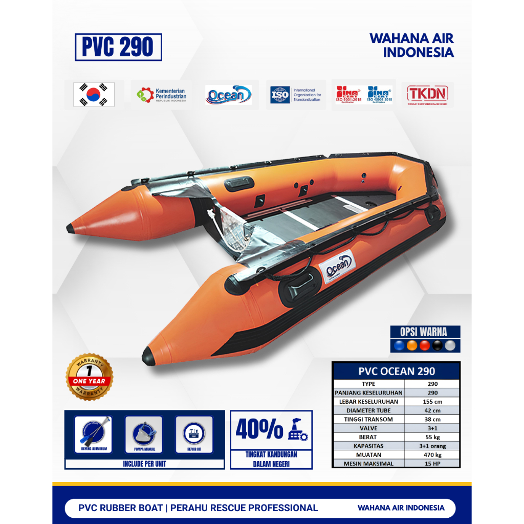 PERAHU KARET PVC RESCUE 290 OCEAN, PERAHU BANJIR, PERAHU BENCANA, PERAHU KAPASITAS 3-4 ORANG